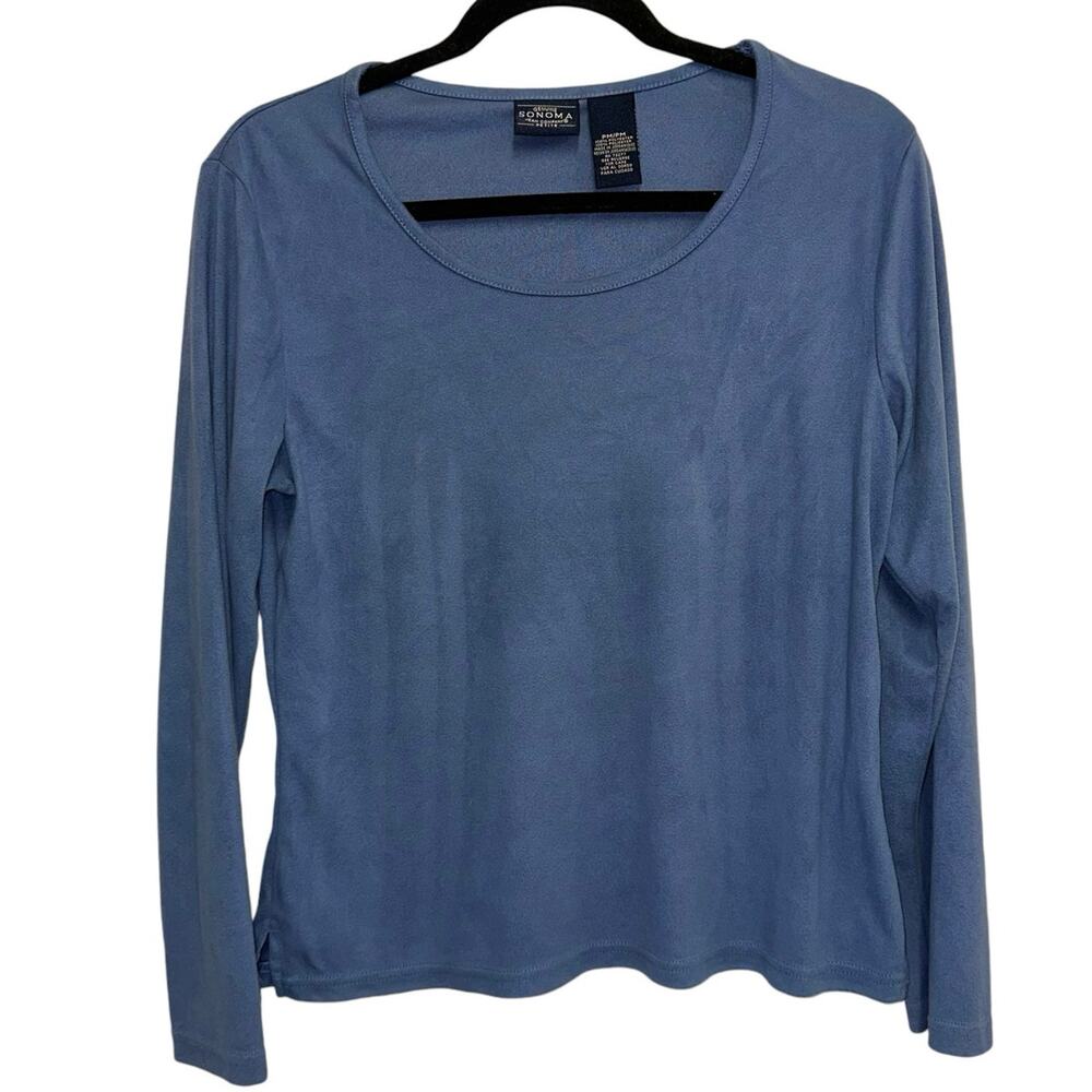 Sonoma Faux Suede Long Sleeve Top‎ Women’s Petite Medium Vintage Blue